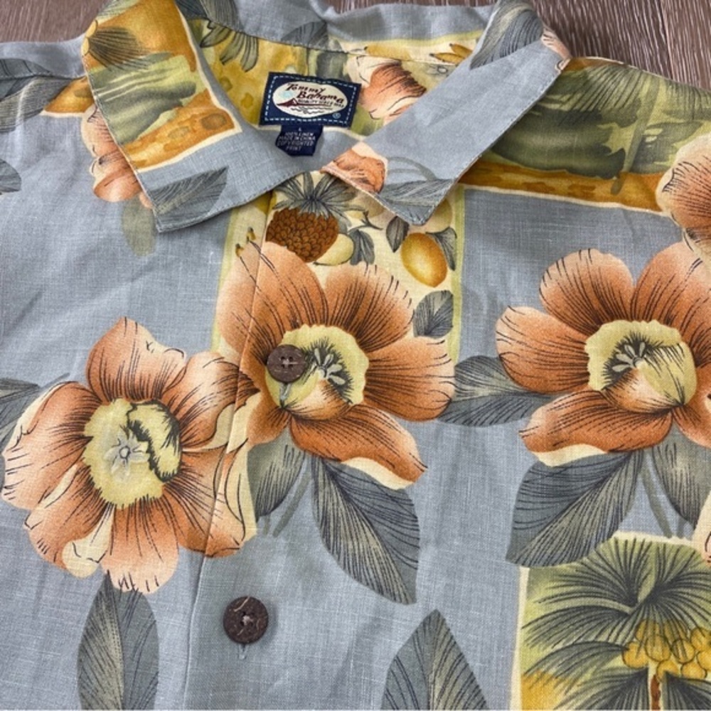 Tommy Bahama Men’s Large 100%‎ Linen Blue Floral Short Sleeve Hawaiian Shirt